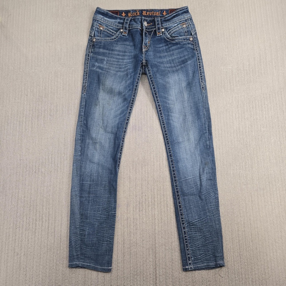 Rock Revival Jeans Womens 27 Blue Stephanie Boot Embroidered Pockets Denim